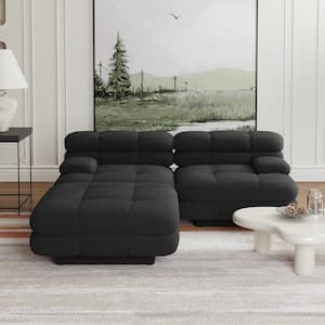 Vintage 73 in. Square Arm 3-Piece Velvet Curved Soriana Sectional Sofa with Ottoman in Black