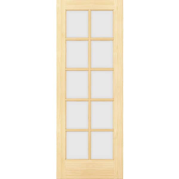 French Solid Wood 10-Lite Clear Glass Primed Pine Wood Interior Door Slab