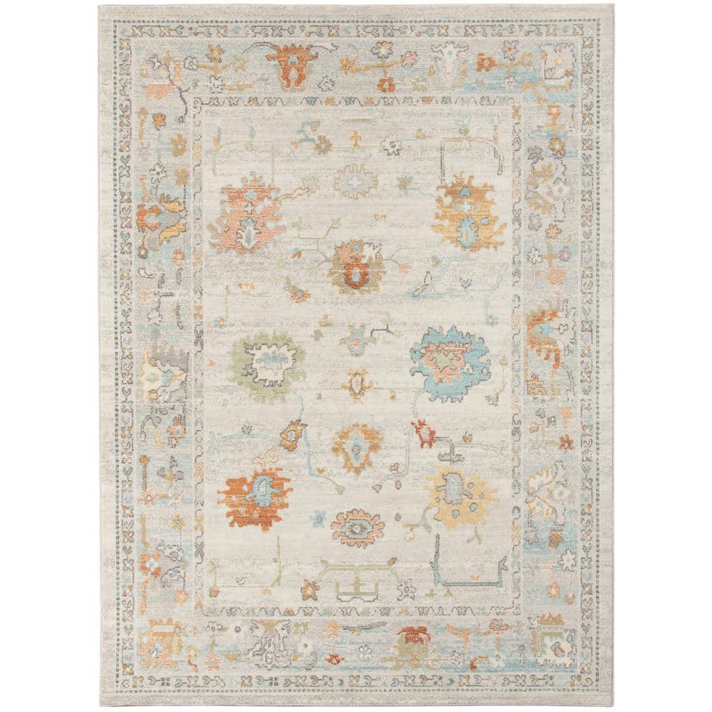 Bohemian Bordered Beige Synthetic 5' x 7' Outdoor Rug