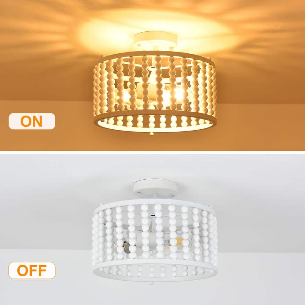 12.6" White Beaded Metal Farmhouse Semi-Flush Mount Light