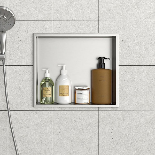 15 in. W x 13 in. H x 4 in. D Shower Niche Set of 1-Pieces in Brushed Nickel
