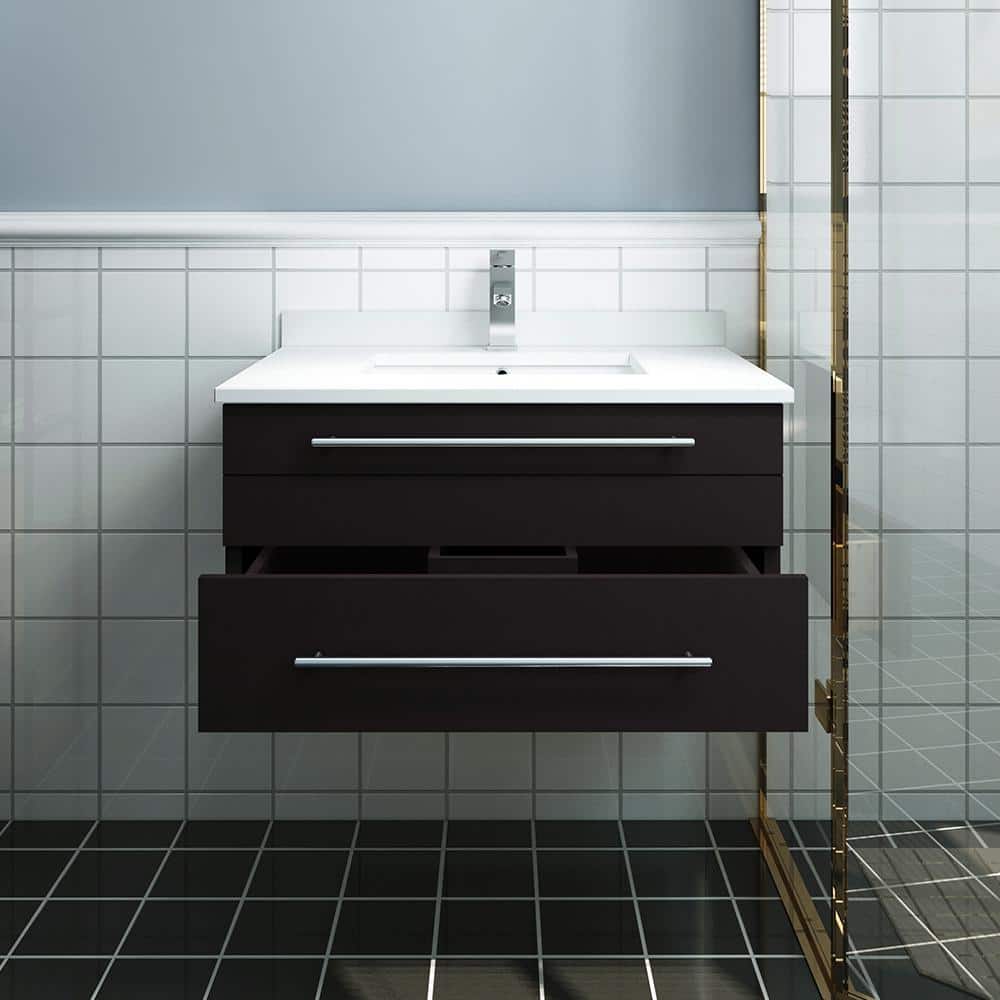 Espresso 30" Wall-Mounted Vanity with Quartz Top and Ceramic Sink