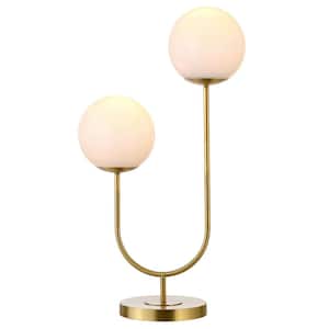 Dufrene 28 in. Brass Finish Table Lamp with Glass Shade