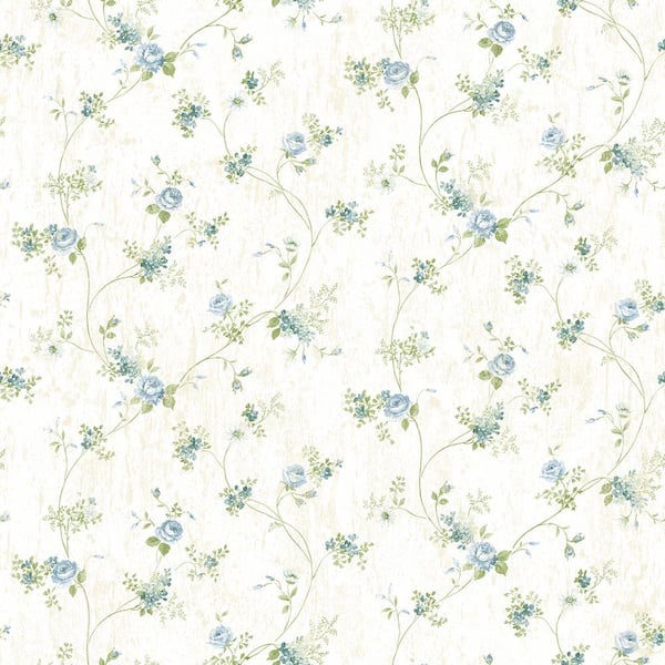 Brewster Persimone Blue Floral Vine Wallpaper