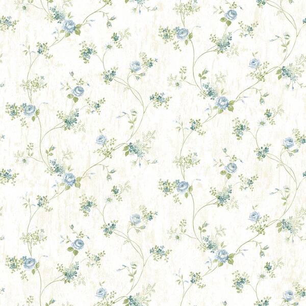 Brewster Persimone Blue Floral Vine Wallpaper Sample