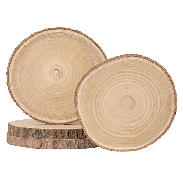 Set of 4 Rustic Wood Slices Round Natural Wooden Slabs for Chargers, Cake Risers, Table Decor & Crafts, 14-inch