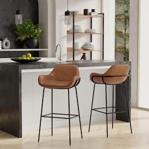 Mira Contemporary Modern Bar Stool in Distressed Tan Vegan Faux Leather