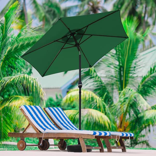 7.5 ft. Aluminium Market Tilt Patio Umbrella in Green with Base