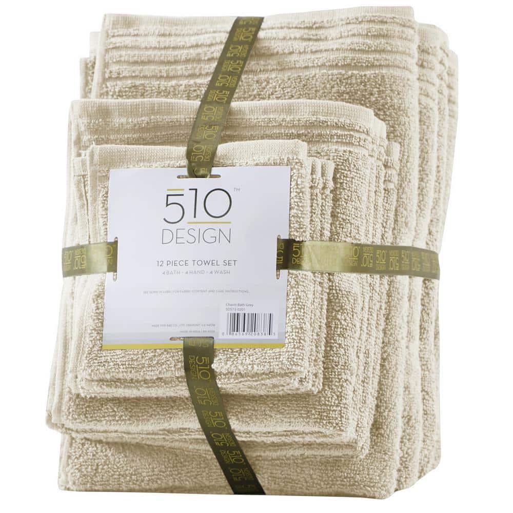 12-Piece Beige Cotton Quick-Dry Bath Towel Set