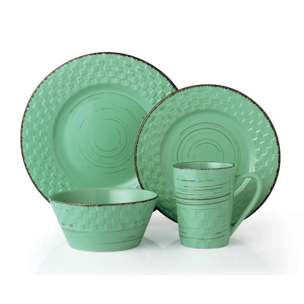 Lorren Home Trends 16-Piece Casual Green Stoneware Dinnerware Set (Service for 4)