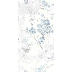 Blue and White Spring Cherry Blossoms Peel and Stick Wallpaper (Covers 28.29 sq. ft.)