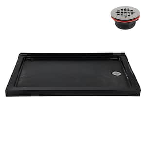 NT-2264-60BL-RH 60 in. x 36 in. Corner Acrylic Shower Pan Base in Glossy Black with Right Hand Drain, ABS Drain Included