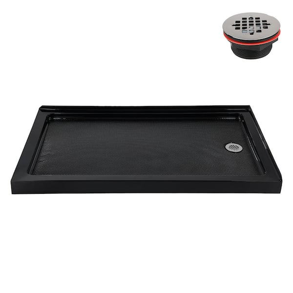Streamline 60 in. L x 36 in. W Corner Acrylic Shower Pan Base in Glossy Black with Right Hand Drain, Drain Included