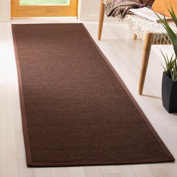 Natural Fiber Chocolate/Dark Brown 3 ft. x 8 ft. Border Runner Rug