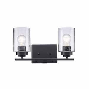 Simi 14 in. 2-Light Black Bathroom Vanity Light Fixture with Seeded Glass Shades
