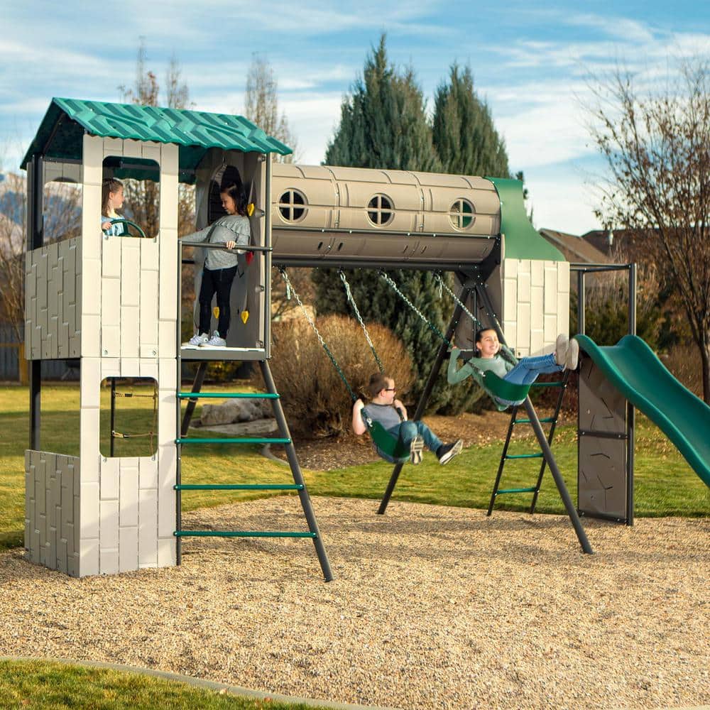 Lifetime Green and Gray Adventure Tunnel Playset with Clubhouse and Slide
