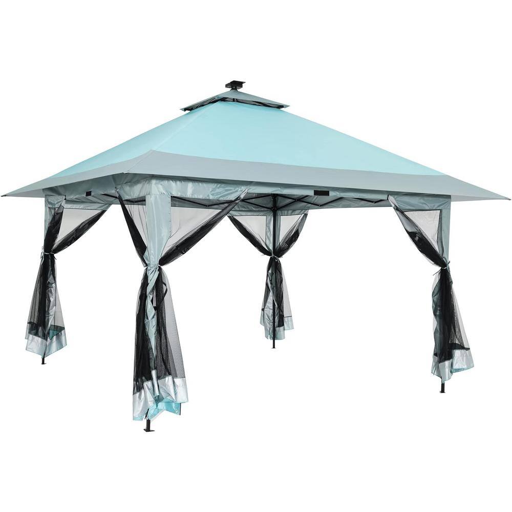 13 ft. x 13 ft. Blue Instant Pop Up Gazebo Canopy Tent with Solar LED Light