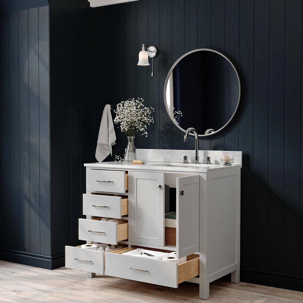 Cambridge 43" Gray Freestanding Vanity with White Marble Top