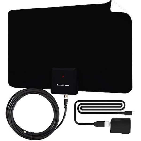BoostWaves Supreme Amplified Razor 30-Mile HDTV Indoor Flat Leaf Antenna with RG6 Cable