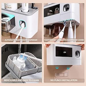 Wall-Mounted Toothbrush Holders with Automatic Toothpaste Dispenser - Multifunctional Space-Saving Design with Squeezer