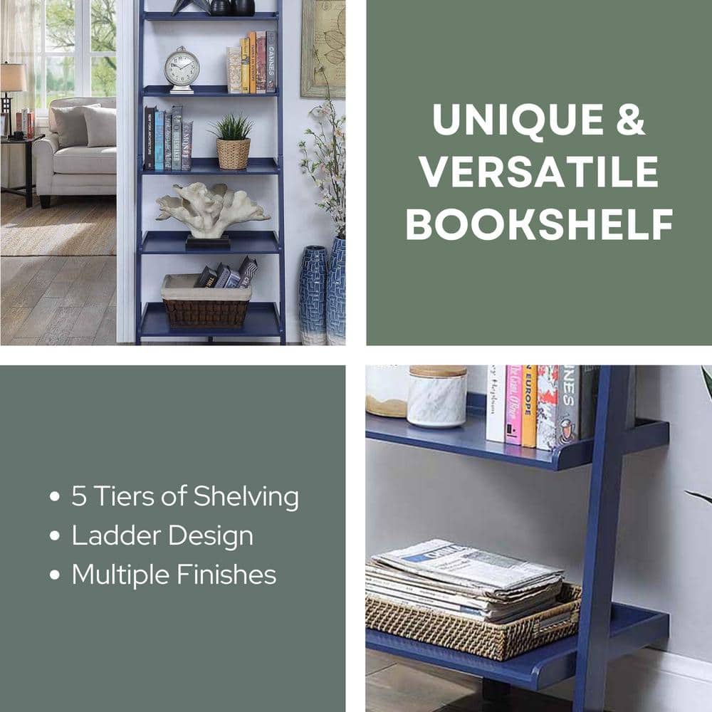 Cobalt Blue Adjustable Wood Ladder Bookshelf