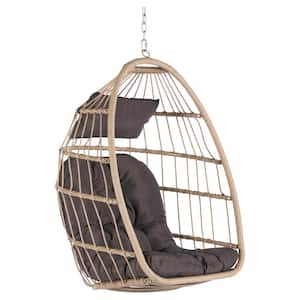 28.5 in. W 1 Person Rattan Metal Porch Swing Egg Swing Chair Hanging Chair with Dark Gray Cushion