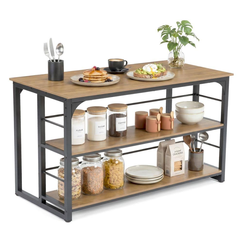 Isle Brown & Black Wood 63 in. Kitchen Island with 2 Shelves, Large Kitchen Counter with Large Worktop for Kitchen price history on PriceWatchPro