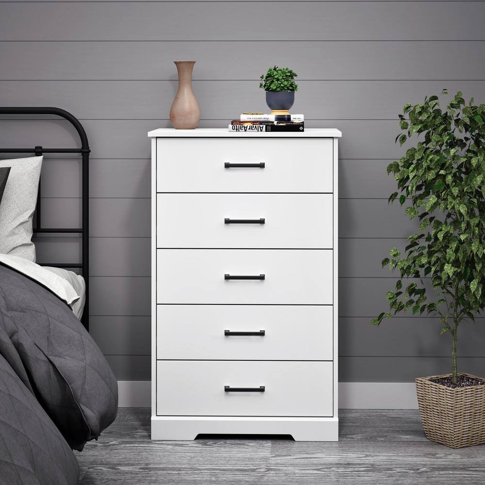 White Farmhouse 5-Drawer Vertical Dresser