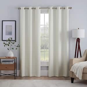 Kylie Thermaback Ivory Solid Polyester 37 in. W  x 63 in. L 100% Blackout Pair Grommet Top Curtain Panel