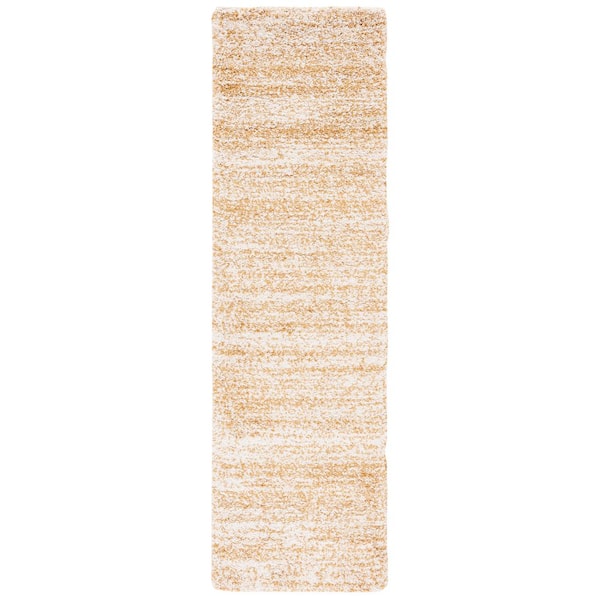 Hudson Shag 2 ft. x 8 ft. Ivory/Gold Solid Marle Runner Rug