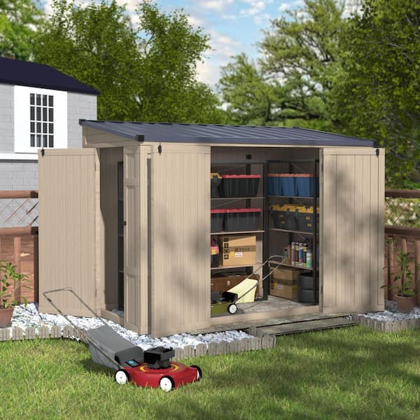 8 ft. W x 4 ft. D Outdoor Storage Lean-to Wood Shed with Sloped Roof and Lockable Doors (32 sq. ft)