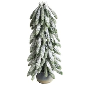 1.75 ft. Unlit Flocked Artificial Christmas Tree in Decorative Planter