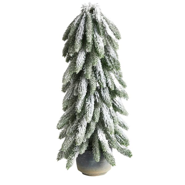 Nearly Natural 1.75 ft. Unlit Flocked Artificial Christmas Tree in Decorative Planter