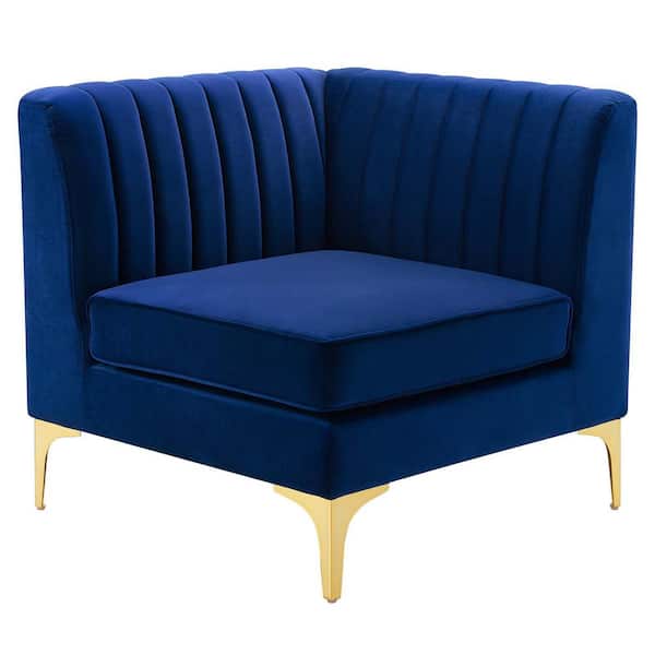 MODWAY Triumph Channel Tufted Performance Velvet Sectional Sofa Corner Chair in Navy