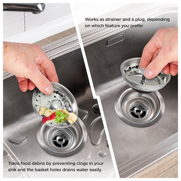 3-1/2 Deep Cup Kitchen Sink Drain Assembly, 304 Stainless Steel  Construction With Fixed Post Basket and Long Extended Shank/CAS Approved  and Oil