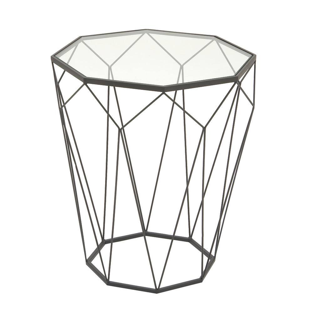 Elegant Geometric Round Metal & Glass Mirrored Accent Table