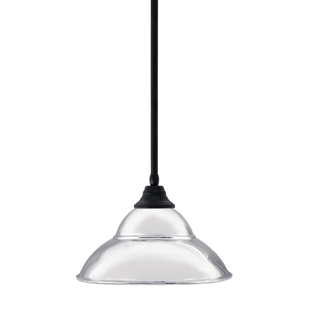 Sparta 100-Watt 1 Light Matte Black Shaded Pendant Light with 13 in. Chrome