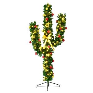 6 ft. Green Pre-Lit LED Cactus Artificial Christmas Tree with 120 Warm White Lights and Ball Ornaments