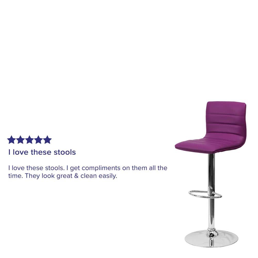 Modern Purple Vinyl and Chrome Adjustable Swivel Barstool
