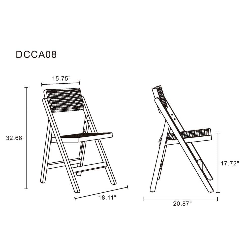 Natural Cane and Wood Folding Dining Side Chair Set