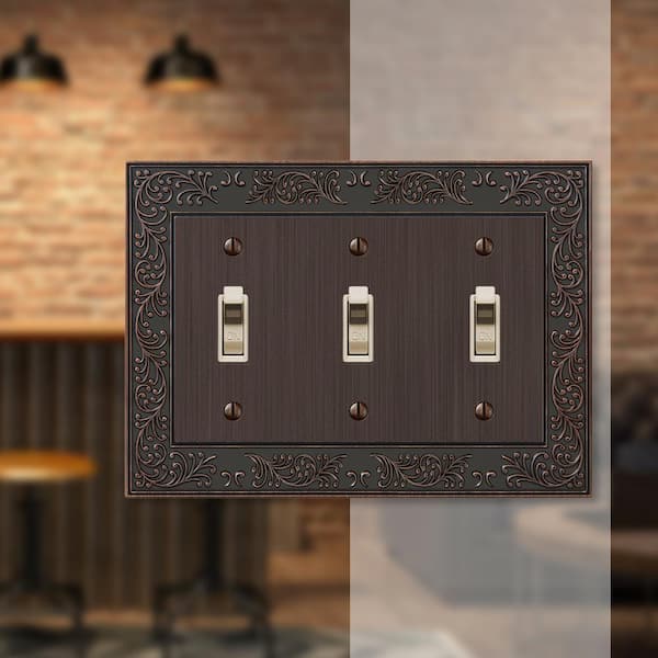 English Garden 3 Gang Toggle Metal Wall Plate - Aged Bronze
