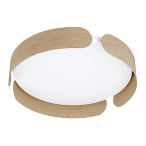 Valcasotto 13.75 in. W x 3 in. H 1-Light Wood LED Flush Mount with White Acrylic Shade