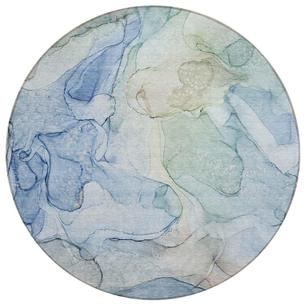 Blue 8 ft. Round Abstract Indoor / Outdoor Area Rug price history on PriceWatchPro