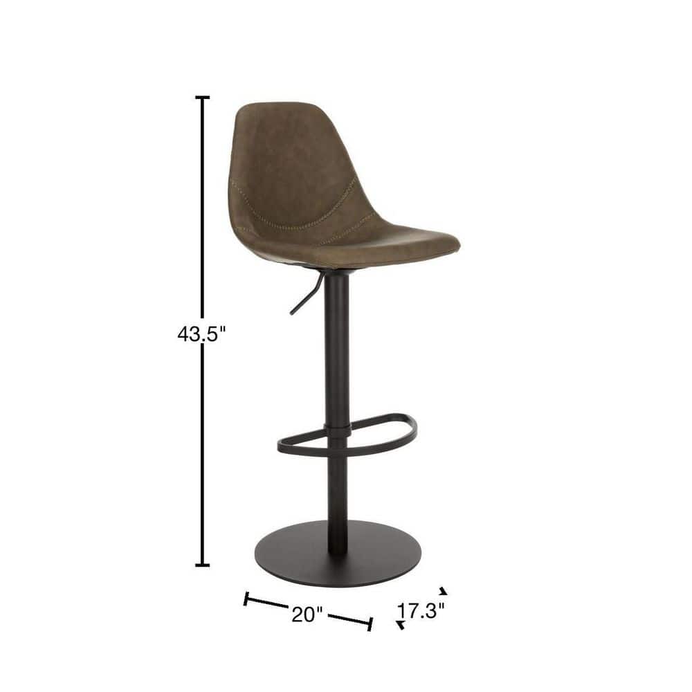 Olive Faux Leather Adjustable Swivel Barstool with Black Metal Base