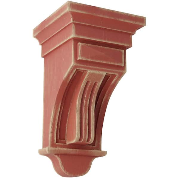 Ekena Millwork 5-1/2 in. x 10 in. x 5-1/2 in. Salvage Red Raised Fluting Wood Vintage Decor Corbel