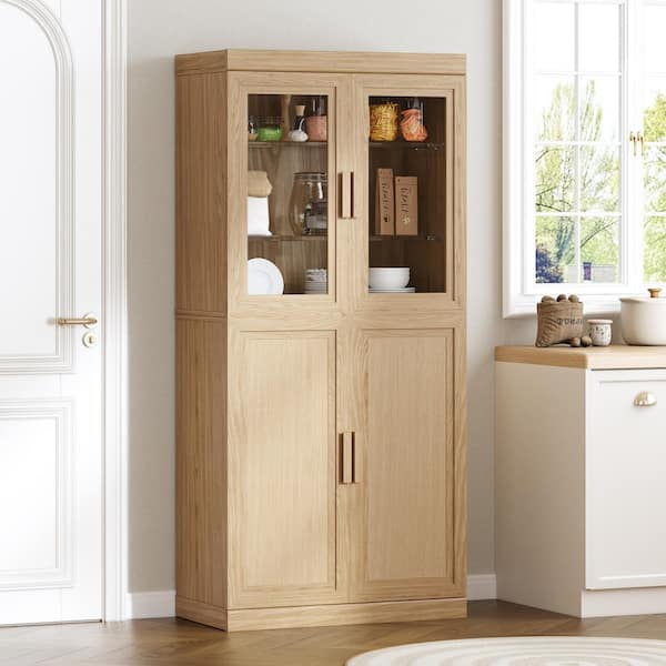 Natural Wood 31 in. W x 67 in. H Classic Kitchen Pantry Cabinet with Doors and Adjustable Shelves