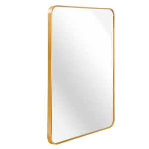24 in. W x 36 in. H Gold Rectangle Brush Metal Framed Rounded Corner Vanity Mirror