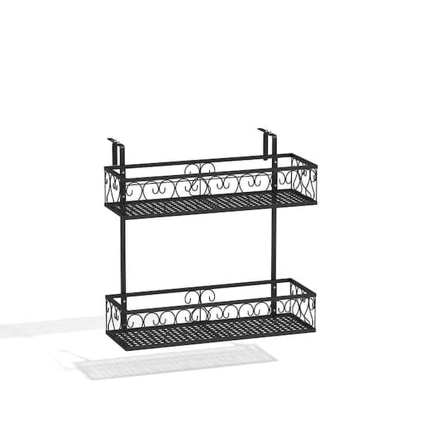 ANGELES HOME 24 in. Tall Indoor/Outdoor Black Metal Plant Stand with Adjustable Hooks (2-Tiered)