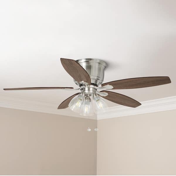 Hampton Bay Stoneridge 52 in. Indoor LED Brushed Nickel Hugger Ceiling Fan with Light Kit, 5 Reversible Blades and Reversible Motor
