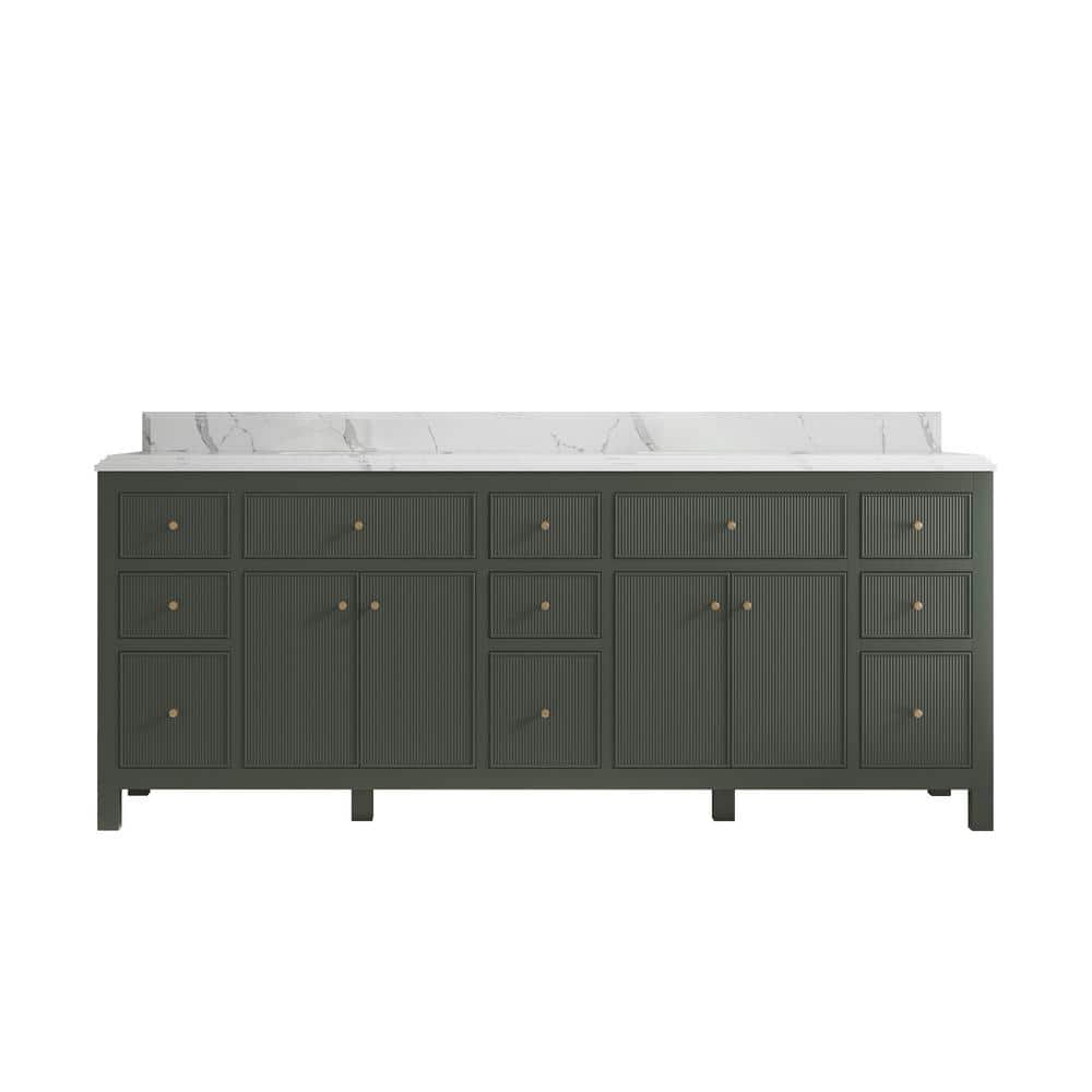 Sonoma 84 in. W x 22 in. D x 36 in. H Double Sink Bath Vanity in Pewter Green with 1.5 in. Calacatta Quartz Top price history on PriceWatchPro